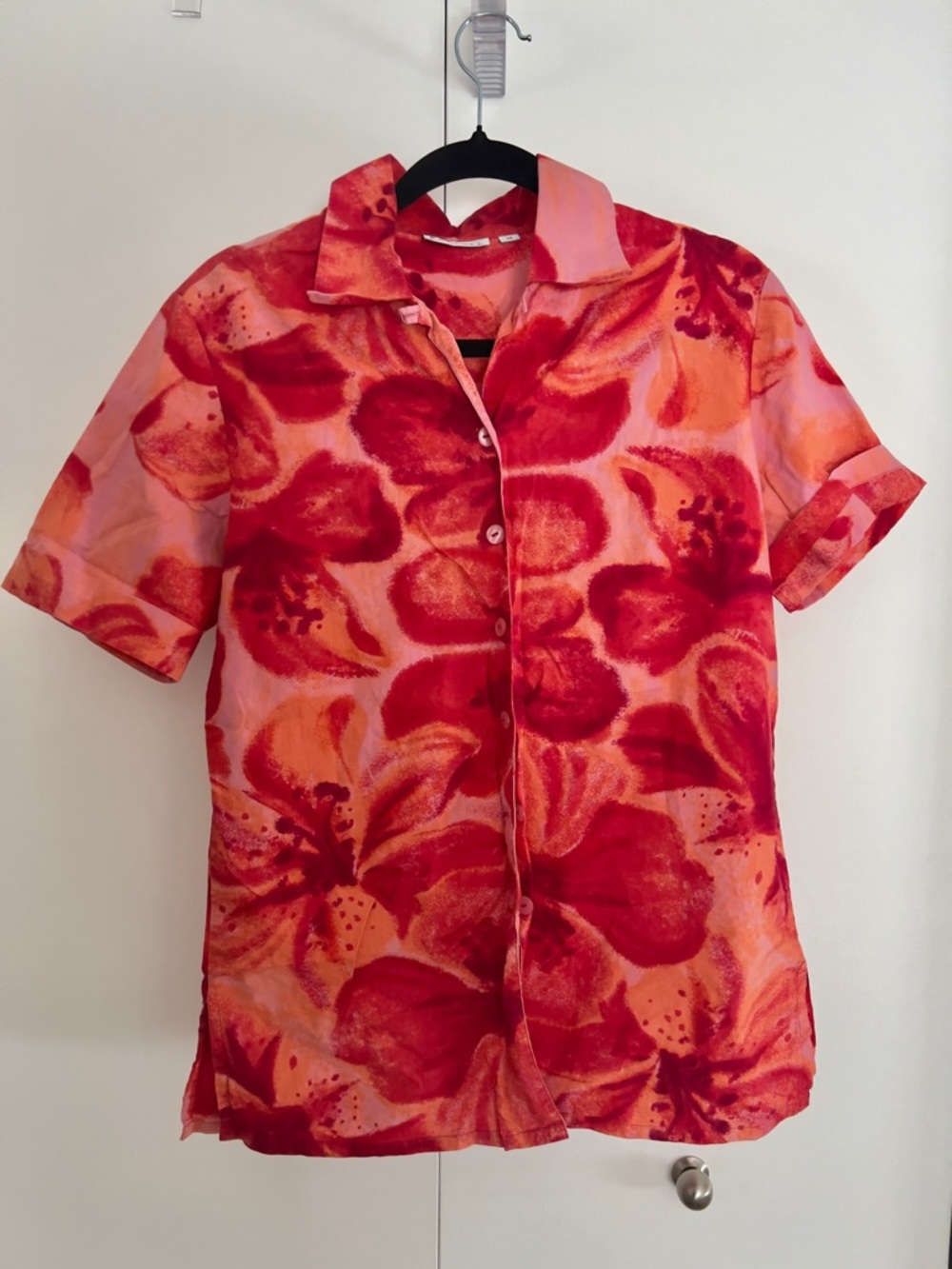 Barisal Red and Orange Watercolor Floral Button-Up Shirt